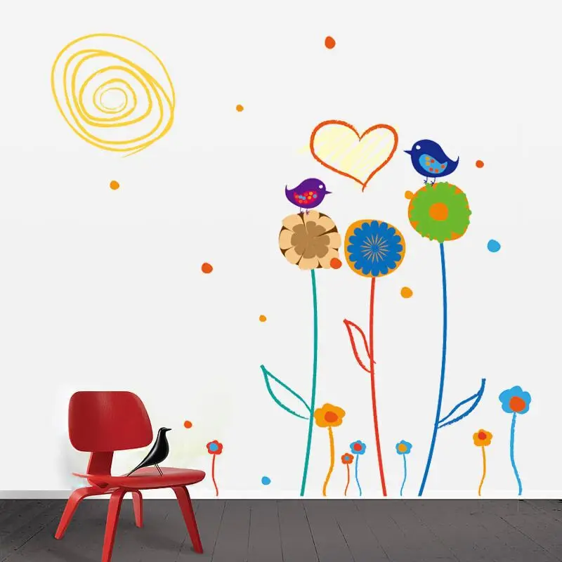 Цветы птицы природа прекрасный настенный Рисунок наклейка Виниловая на стену