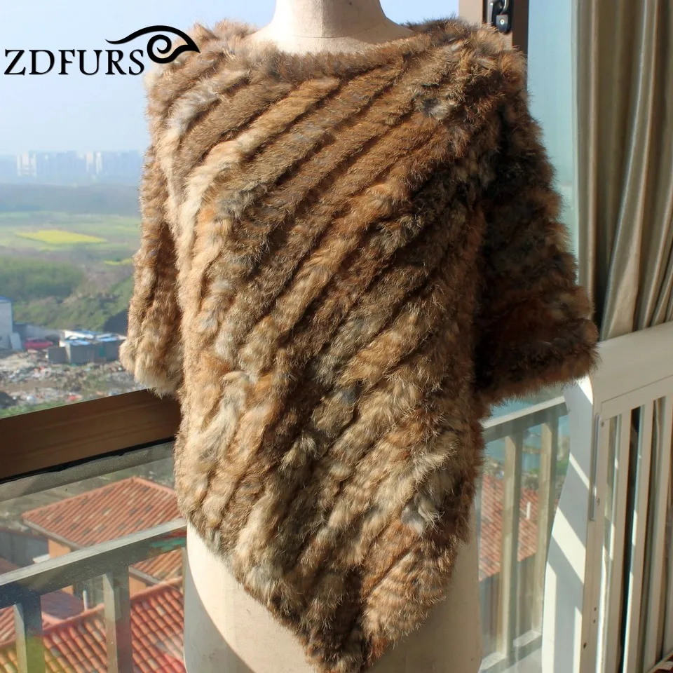 2018 модное меховое пончо вязаная кроличья меховая маленькая накидка Прямая