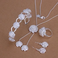 factory direct exquisite elegant roses pendant necklace bracelet drop earrings ring fashion silver color jewelry sets s272