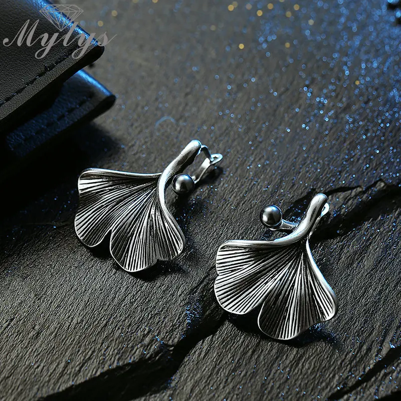 Mytys Винтажный серебряный серый лист гинкго Ювелирные наборы для женщин ретро
