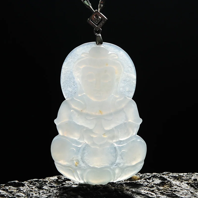 Sculpture Jade Guanyin pendant A goods jade Bodhisattva item ice waxy type white sprinkle Pendant | Украшения и аксессуары