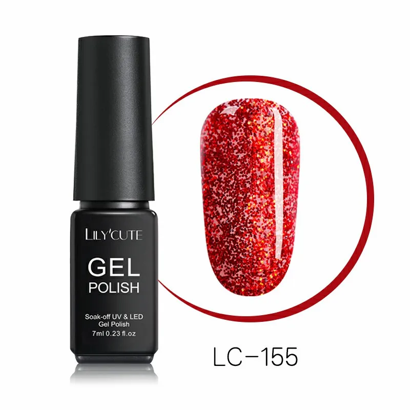 LC-155 LILYCUTE, 7 мл, блестящий Гель-лак для ногтей, блестящий гель для ногтей, серебряный, красный, розовый, золотой, фиолетовый, блестящий, яркий, впитывающий Гель-лак для ногтей - Цвет: LC-155