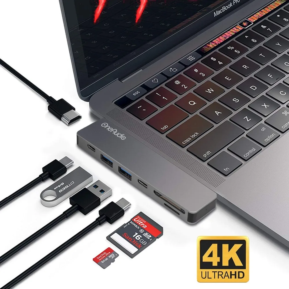 OneAudio 7 в 1 USB C концентратор двойной к 3 0/HDMI/SD TF карта Type Женский адаптер Thunderbolt для