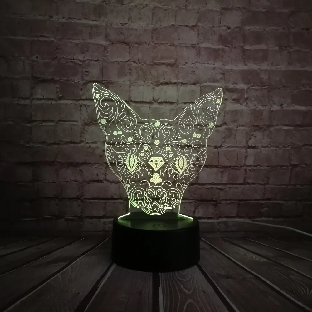 Новая таинственная голова кота оленя 3D USB RC лампа 7 видов цветов Изменение иллюзии