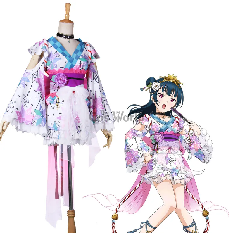 Любовь! Солнце! Aqours Tsushima Yoshiko Лето юката кимоно платье форма наряд аниме костюмы