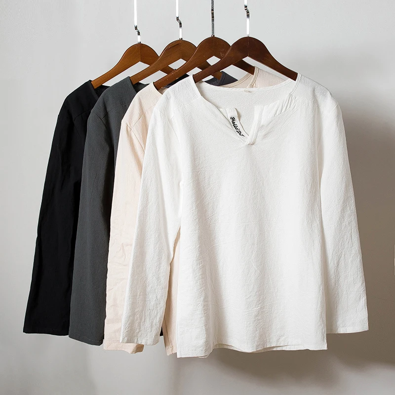 Мужская винтажная рубашка хлопковая большого размера с треугольным вырезом и