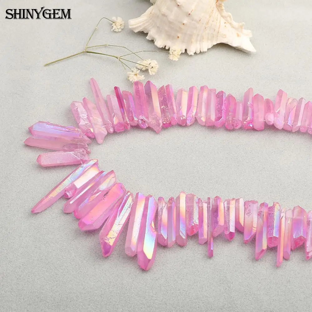 ShinyGem Wholesale Pink Crystal Pillar DIY Column Druzy Point Natural Stone Beads For Necklaces Jewelry Making 50pcs/Lot | Украшения и