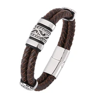 new design vintage men jewelry brown double braided leather bracelet men s steel punk leather bangle man accessories gift sp0377