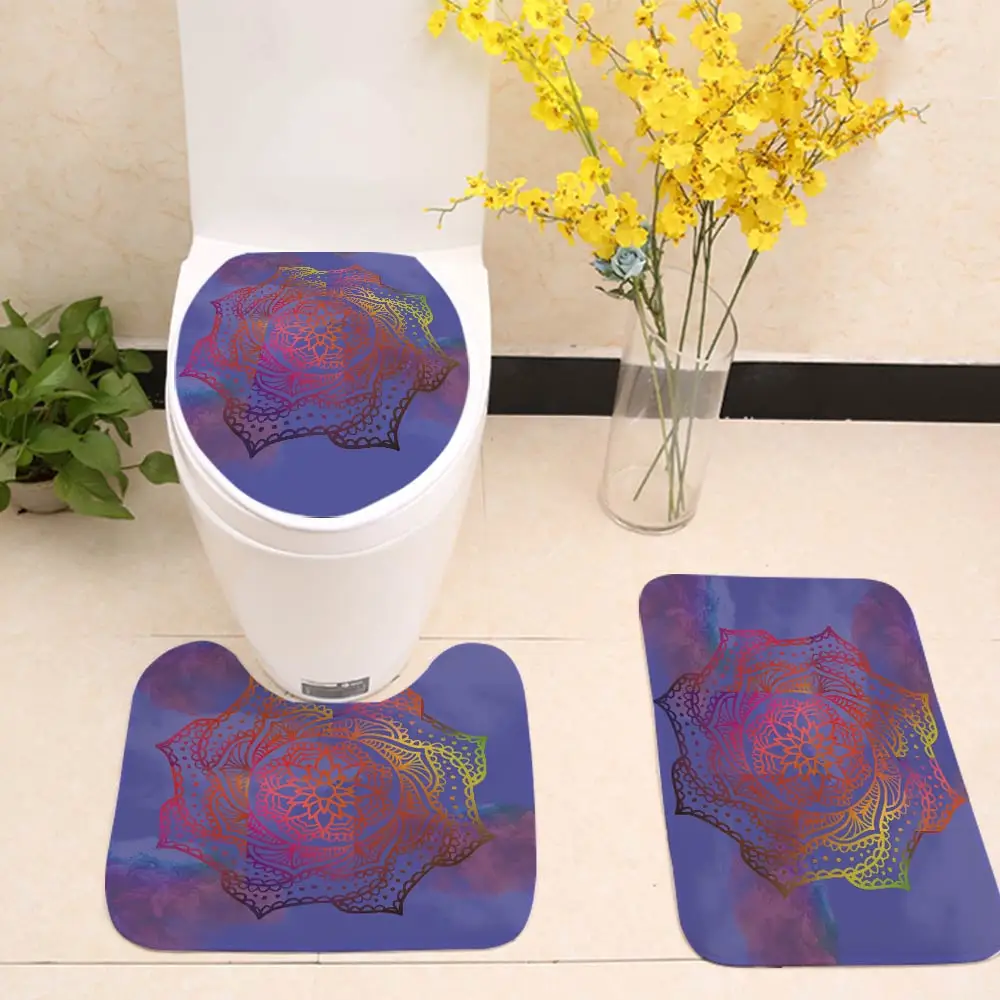 3pcs/set Mandala Printing Toilet Seat Cover Flannel Fabric Case India Bathroom Door Non-slip Mat Home Decor | Дом и сад