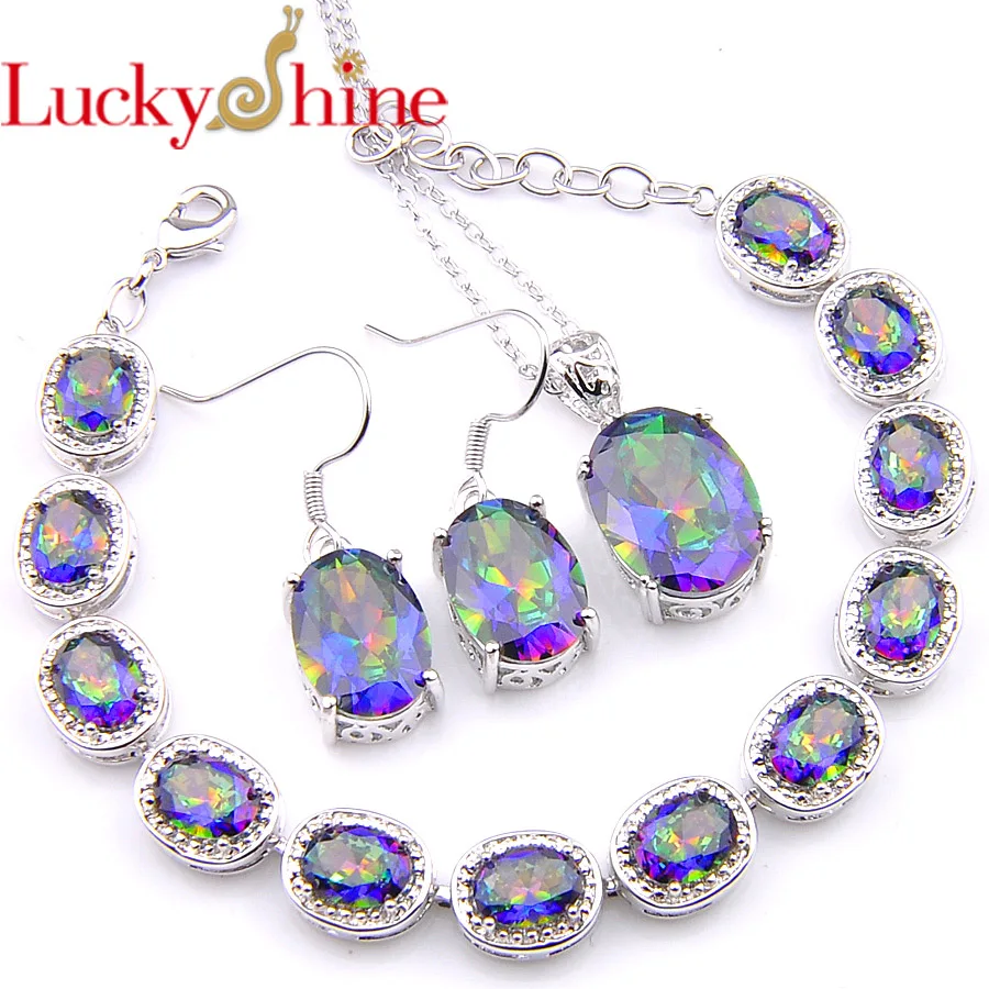 Luckyshine смешать 3 шт./компл. Мистический Огонь Красочный Кристалл Циркон серебряные