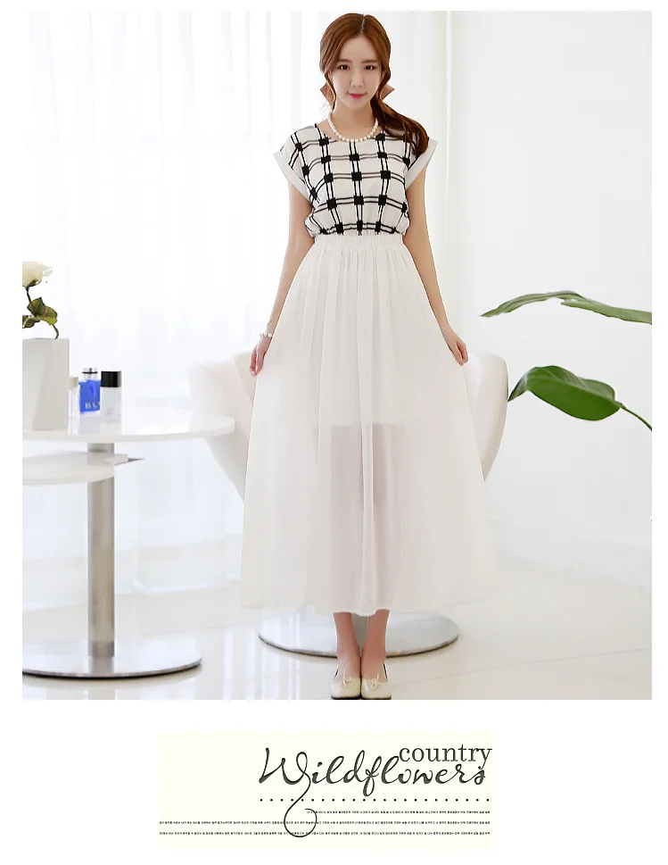 2015 summer new slim T-shirt dress stitching chiffon long | Женская одежда
