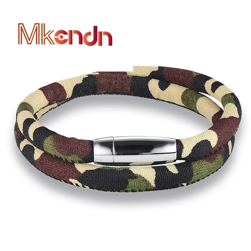 MKENDN, новинка, модная камуфляжная обертка, кожаный браслет, для отдыха, Ретро стиль, многослойная цепочка на магните, мужской браслет в морском стиле