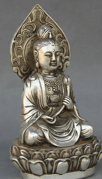Free Shipping 310@g++China Buddhism Silver Seat Lotus GuanYin Kwan-Yin Boddhisattva Statue Sculpture | Дом и сад