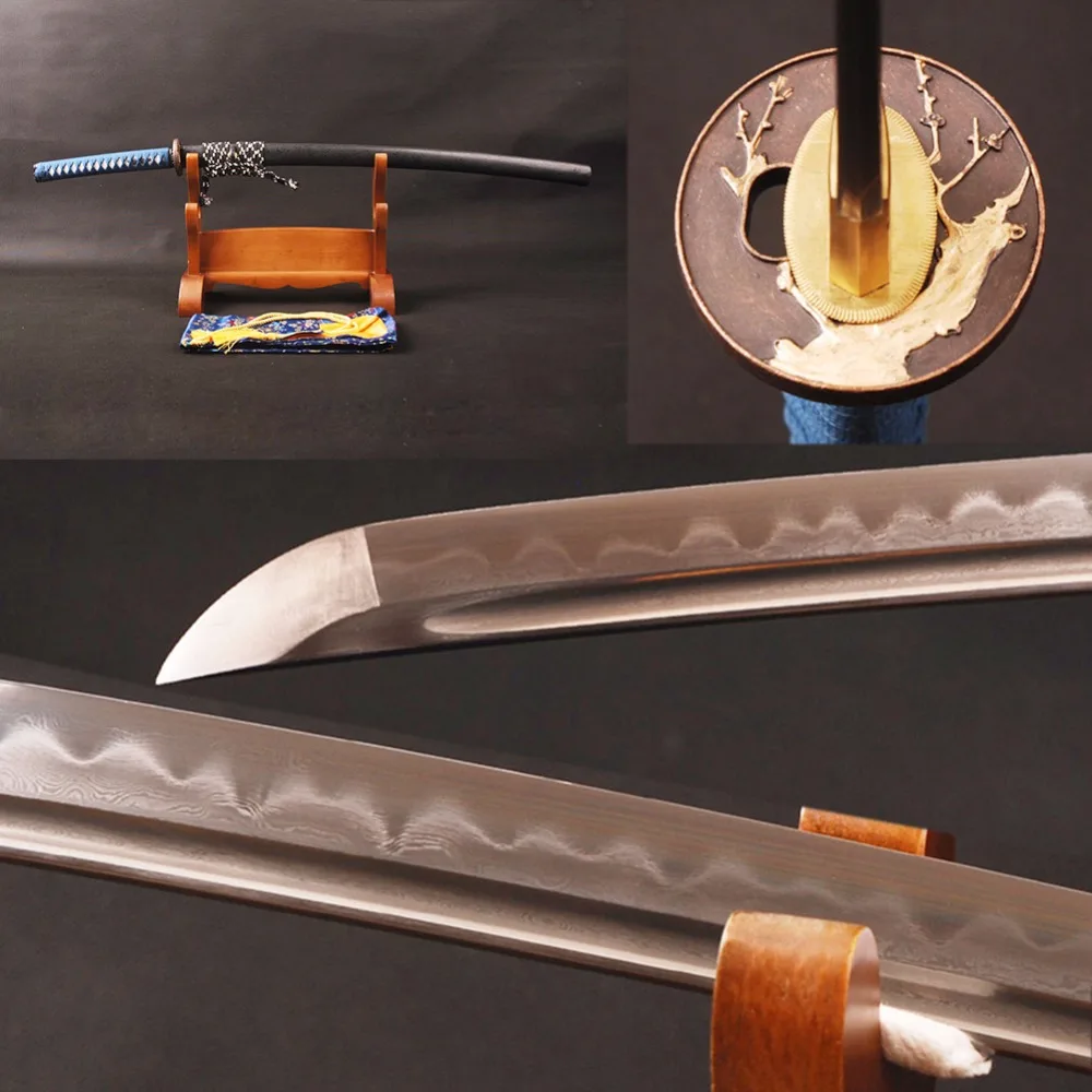トップ品質手作り剣折り畳ま鋼damasus 層クレイ強化ブレードフル唐リアル日本サムライ刀