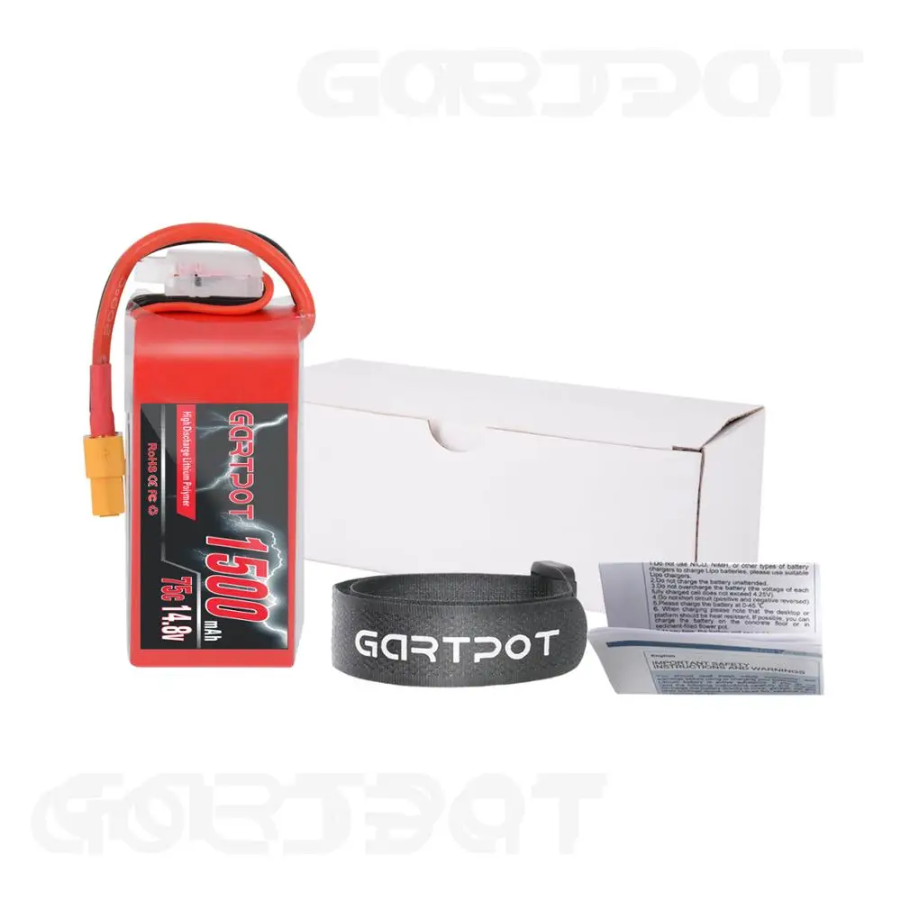 

2UNITS GARTPOT 4S lipo Battery fpv 1500mAh 14.8V Lipo Battery drones Rechargeable drone battery 75C with XT60 for FPV Helicopter