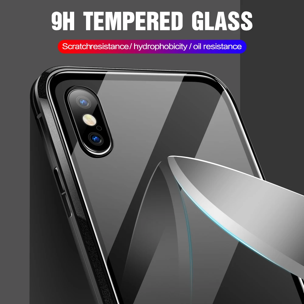 KISSCASE Магнитный адсорбционный стеклянный чехол для iPhone XR XS Max X двойное закаленное