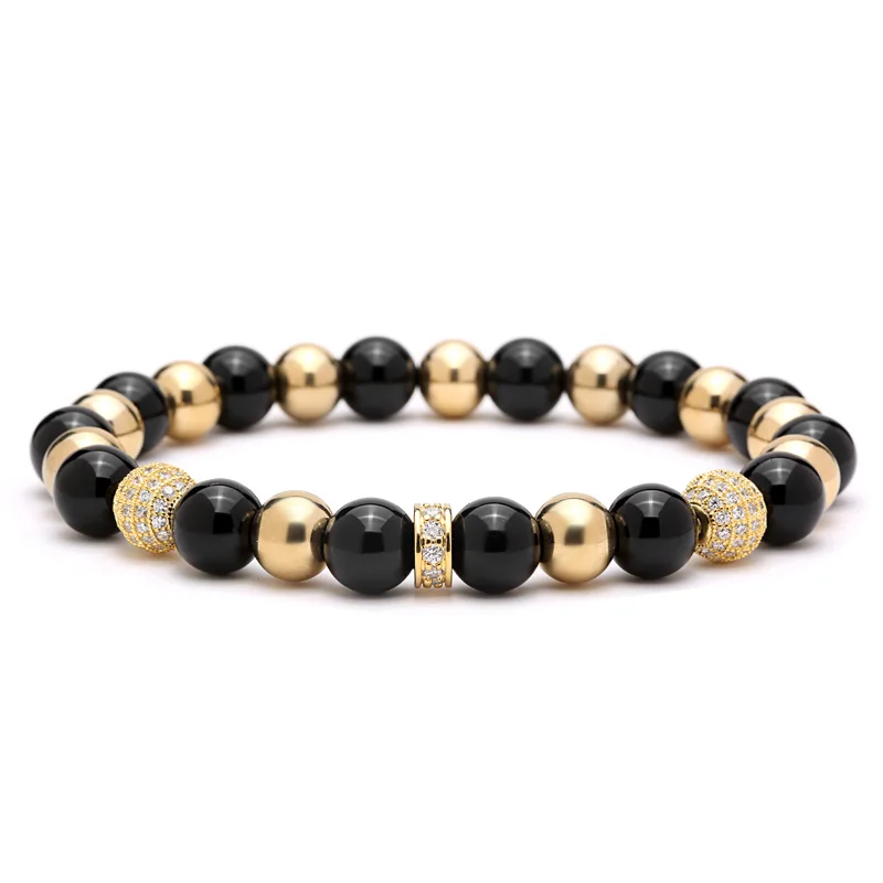 Mcllroy Jewelry 8mm Micro Inlay Black Zircons Lucky Cz Beads Bracelets with Bright Stone Beaded | Украшения и аксессуары