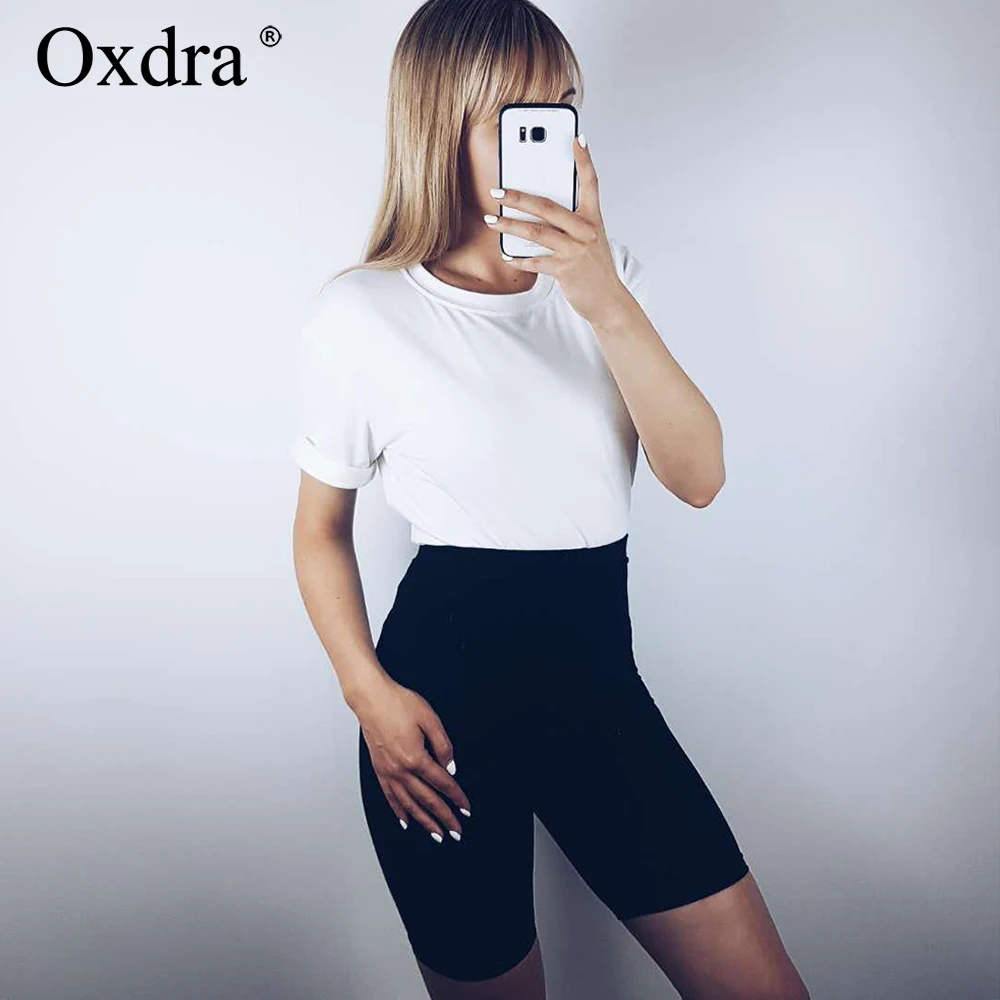 Oxdra весна лето новая женская мода эластичная талия Твердые Спортивные Шорты