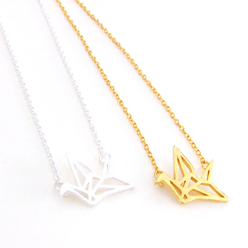 Origami Crane Pendant Necklace Gold-color Charm for Women Fashion Jewelry Wholesale Thanksgiving gifts | Украшения и аксессуары