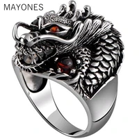 100 solid 925 sterling silver dragon red zircon eye domineering men ring vintage punk retro big gothic ring men jewelry
