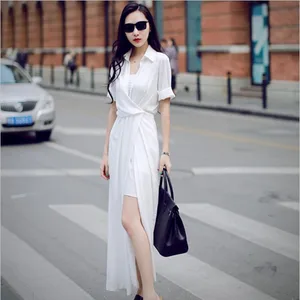 Customize Women Sumer Fashion Casual Plus Size 3XS-10XL Elegant Sexy Slim Fit Maxi Long Chiffon Shirt Dress Vestido Femininas