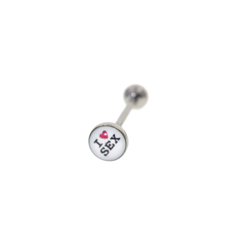 I Love Sex 1.6x18mm 1 шт. уникальный дизайн дерева язык пирсинг кольцо для соска Пирсинг в форме гантели ювелирные изделия Percing кольца в язык штанги кольцо - Окраска металла: I Love Sex 1.6x18mm