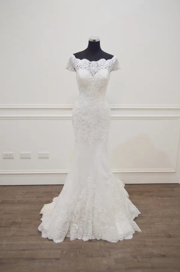 

Vestido De Novia casamento Mermaid Wedding Dresses 2019 Boat Neck Short Sleeves Bridal Gowns bride wedding dress brautkleid NEW