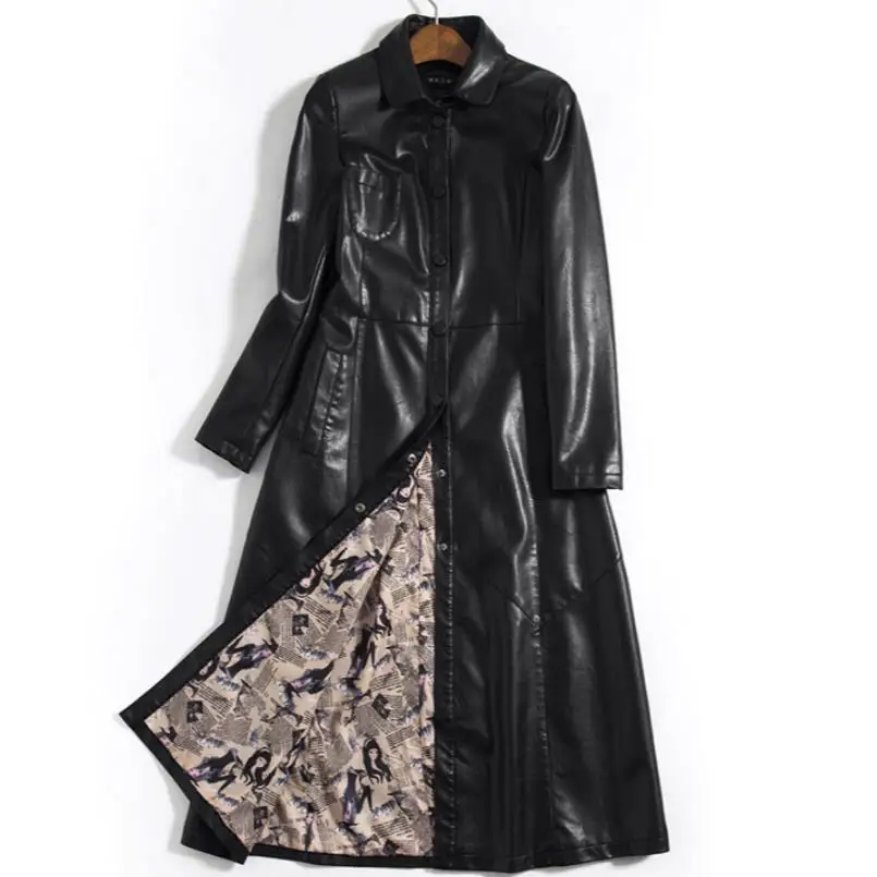 

new leather trench coat desigual long coat PU casaco feminino