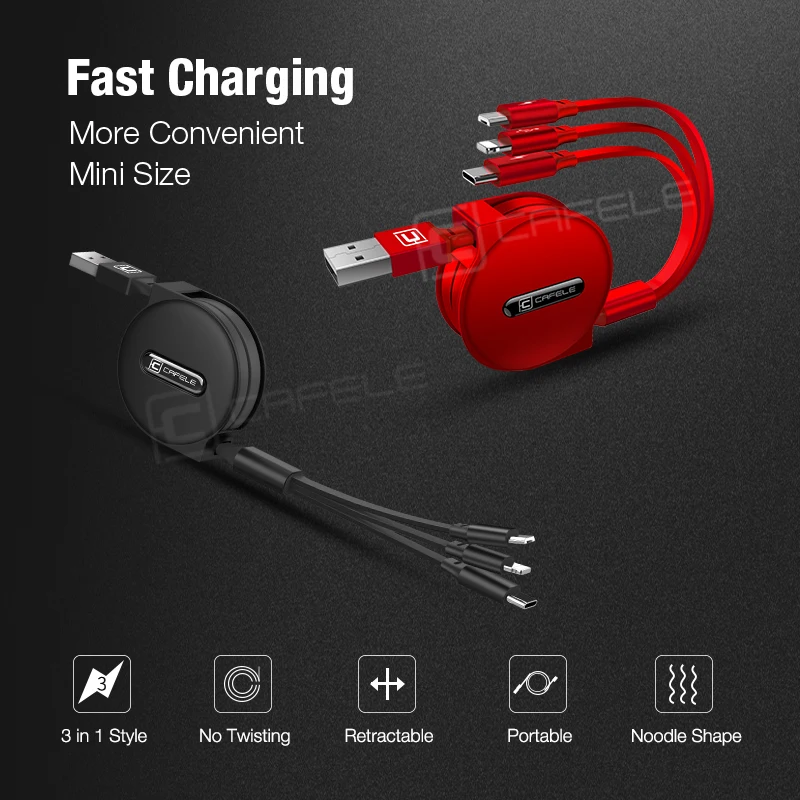 Зарядный кабель CAFELE 3 в 1 Micro USB Type C для телефонов Huawei iPhone Samsung Xiaomi|Кабели мобильных