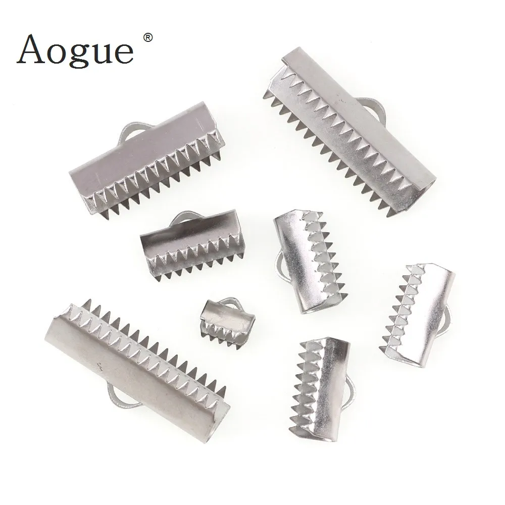 

5 sizes Stainless Steel Fastener Clasps Fitting Flat Leather Cord Silver Tone End Caps Clip Clasps Jewelry Making Finding