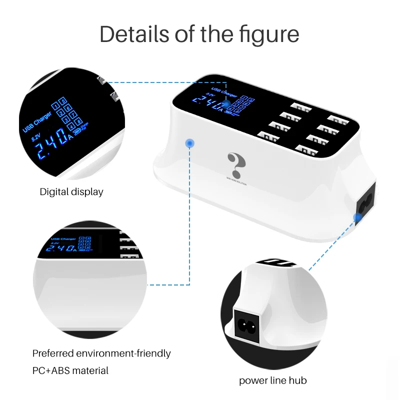 8 портов USB Quick Charge 3,0 адаптер Smart type C зарядная станция светодиодный дисплей Быстрая Зарядка телефона для iPhone для Redmi samsung