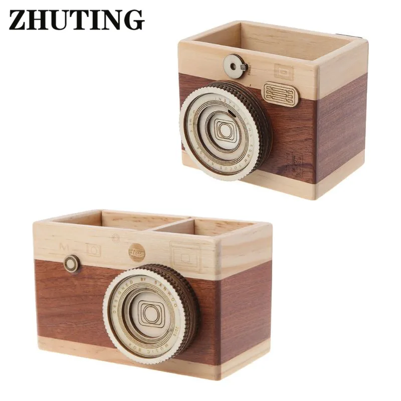 

Creative Camera Pattern Wooden Pen Pencil Case Holder Stand Desktop Sundries Storage Box Multi Purpose Use Wooden Pen Holder