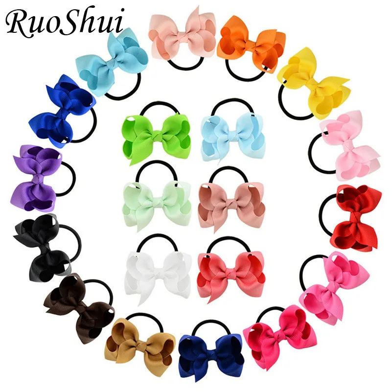 

20 шт./лот бутик, аксессуары для волос для девочек, детские банты для волос, Однотонные эластичные повязки для волос с бантом, Резиновая лента,...
