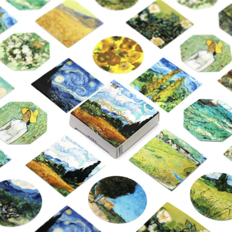 

45 Pcs/Pack Kawaii Cute Van Gogh Oil Painting Pattern Decoracion Journal Stickers Scrapbooking Stationery Student Office Supplie