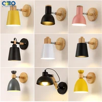 nordic modern wall lamps iron bedside lamp e27 bulb led creative macaron wood background wall light indoor lighting