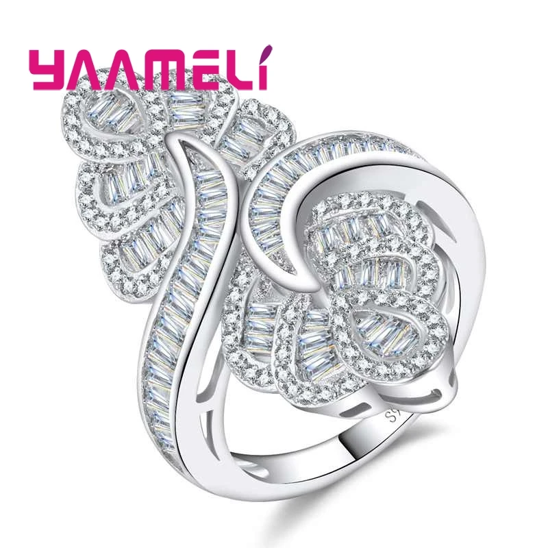 

Fashion Wedding Rings Luxury White Zircon Crystal Pave Rings For Women 925 Sterling Silver color Jewelry Christmas Gift