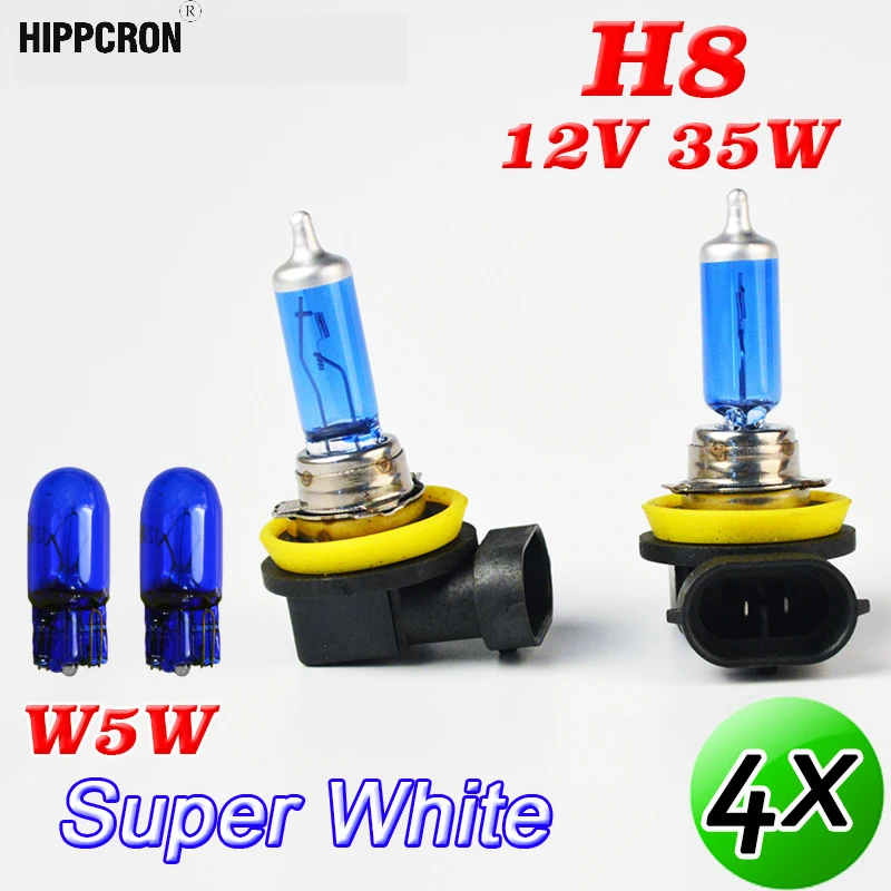 Hippcron 2 шт. 12 в 35 Вт H8 галогенная лампа + 501 W5W T10 натуральная Синяя Лампа Супер белое