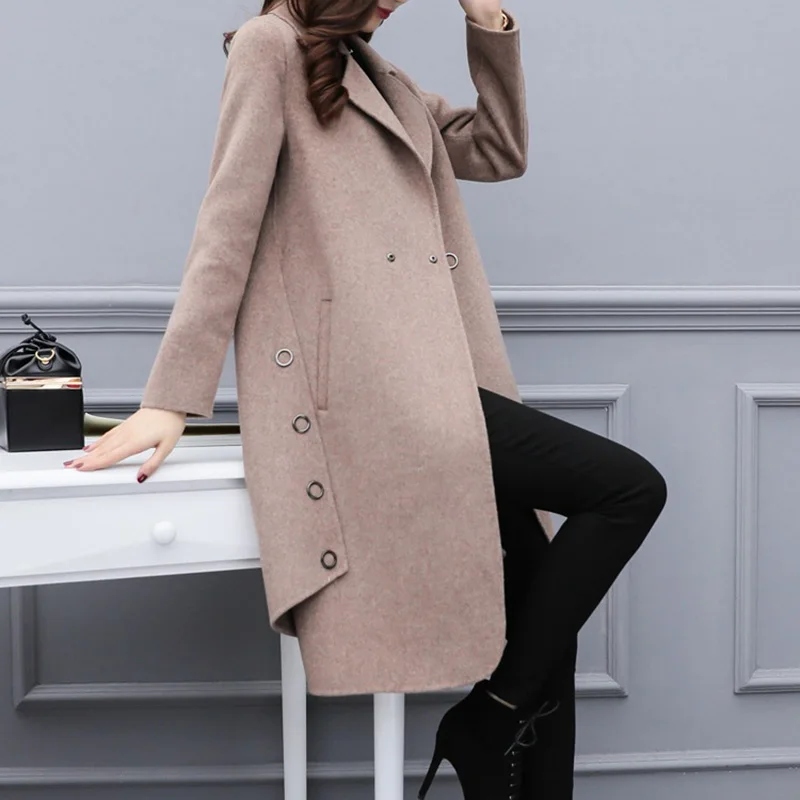 Женское зимнее пальто с широким отложным воротником шерстяное Смешанное