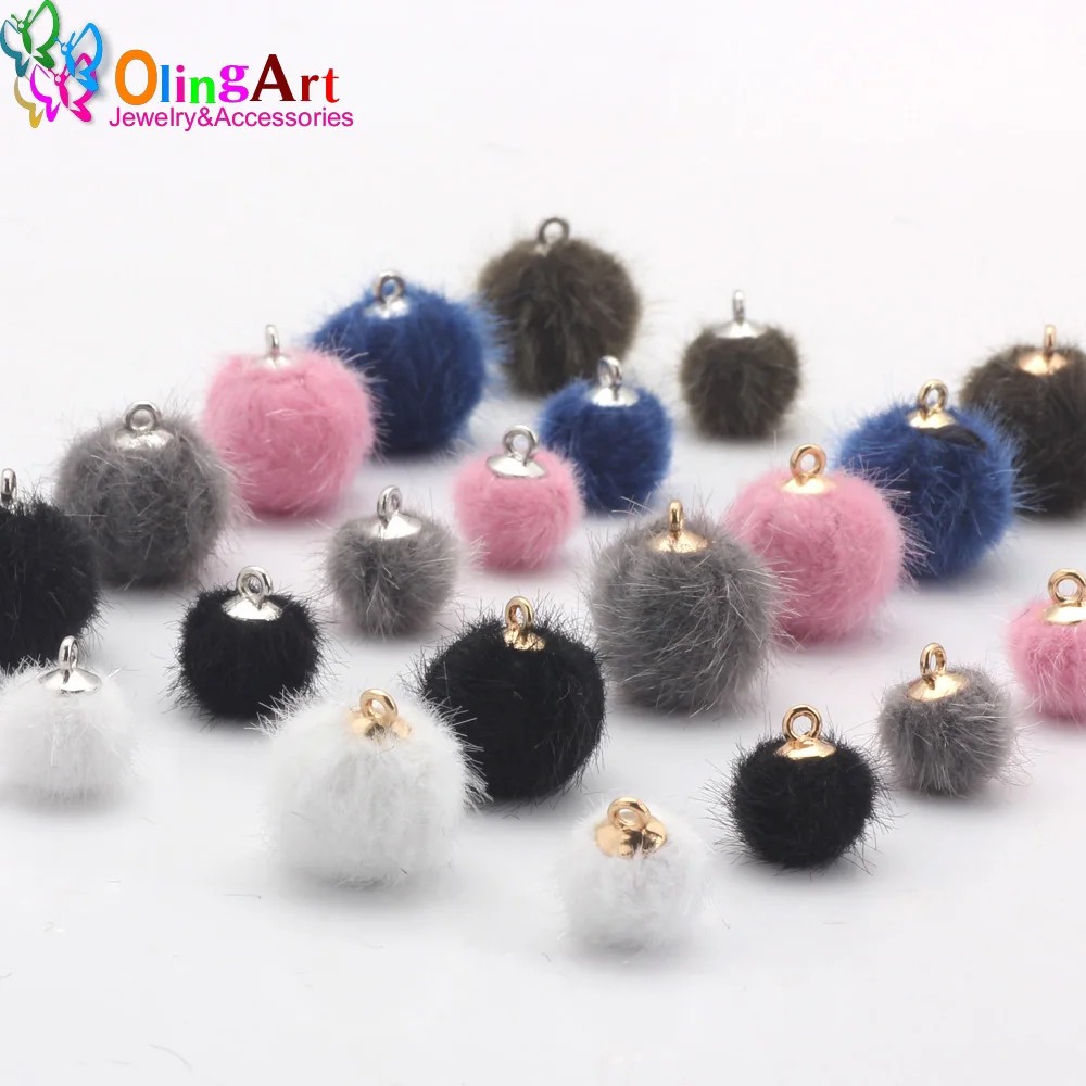 OlingArt 12 шт./лот мм и 15 кулон с золотым мехом плюшевые помпоны DIY браслет колье