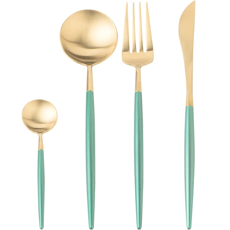 Набор позолоченных столовых приборов из нержавеющей стали 4 шт. корейский