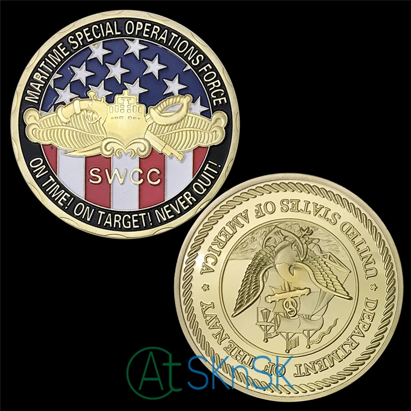 

Wholesale New coin collectibles SWCC gold plated coin army medals Unite States maritime special operation force challenge coins