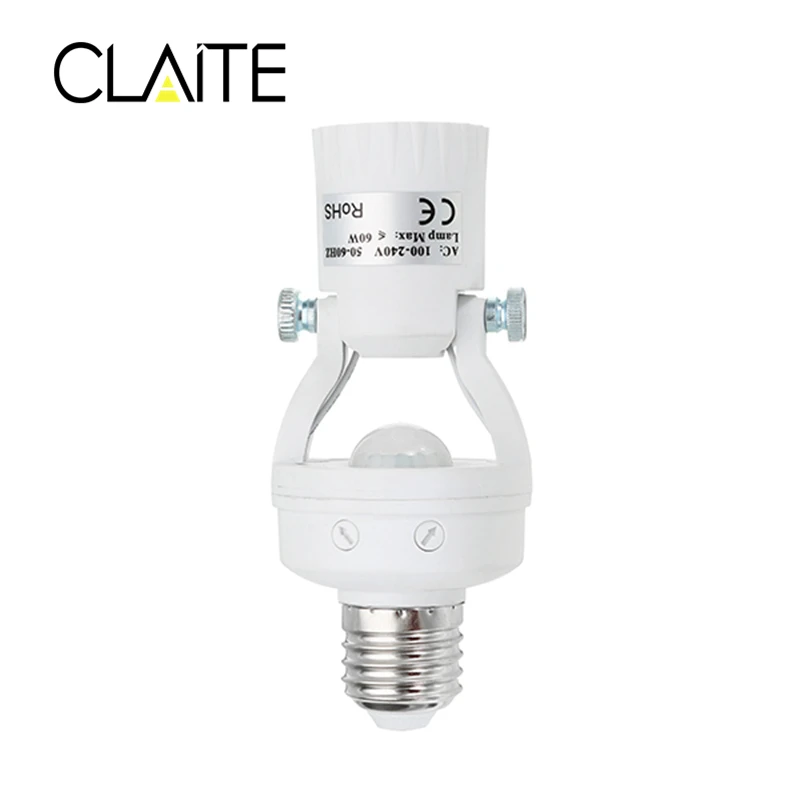 CLAITE AC100-240V 60 Вт E27 к база света вращающийся инфракрасный датчик движения PIR Лампа