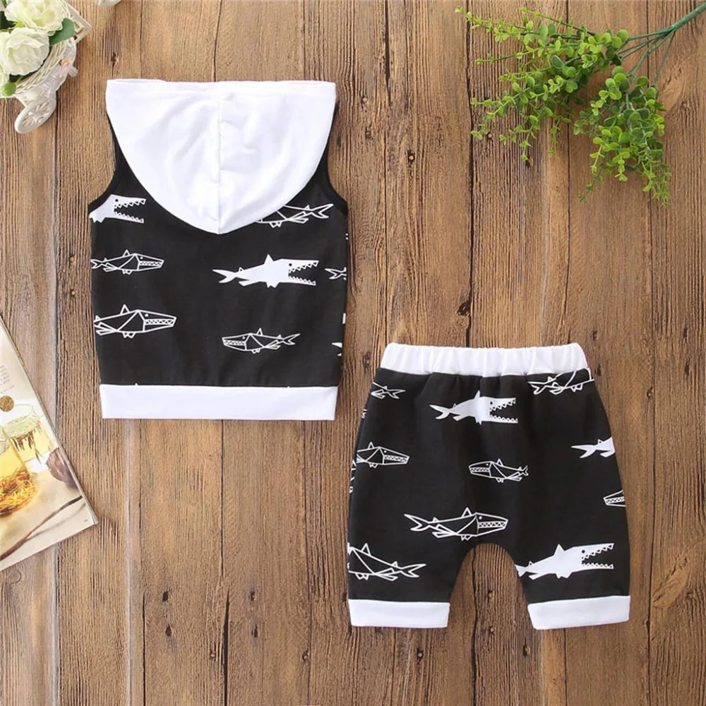 Fashion 2019 Baby Boy Shark Print Tops Shorts Sets Hooded Shirt Kids Clothes Summer Clothing Ninjago Costume Dropshipping 2 |