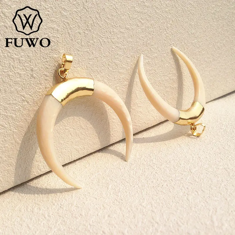 FUWO большой размер Модный натуральный белый полумесяц Кулон 24K золото