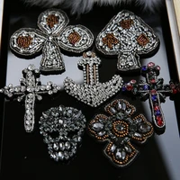 handmade rhinestone beaded patches for clothing diy cross skull sewing patch embroidered applique decorative sequins parches