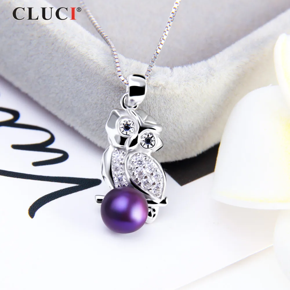 CLUCI 100% Стерлинговое Серебро 925 пробы, милая сова, животное, черный и белый CZ, может приклеить 7 мм жемчуг для девочек, ювелирные изделия SP343SB (art.: 7aaad2ce8) - 7aaad2ce8