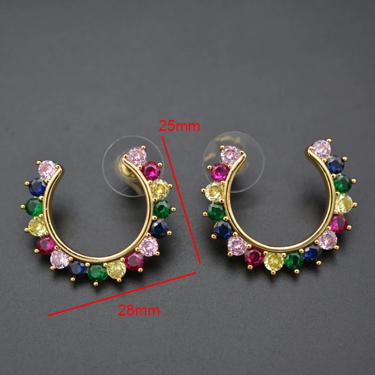 

Colorful zircon gold quality copper ear stud is a favorite of European and American women