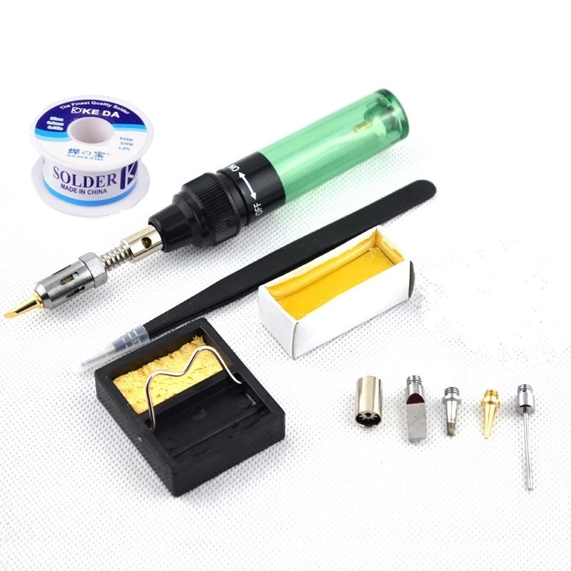 Green iron kit B Высокое качество электроники DIY инструмент Saldatore Soldador A Газовый паяльник пистолет наборы выдувной фонарь аккумуляторный паяльник ручка наконечники - Цвет: Green iron kit B