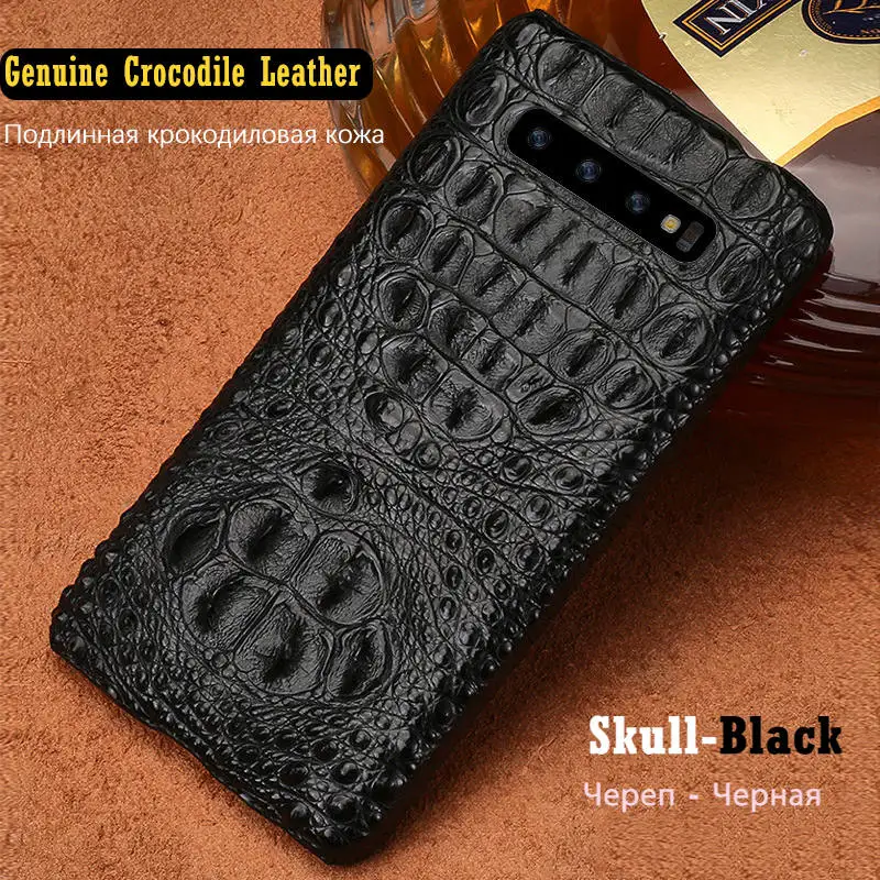 Skull - Black Роскошный чехол из натуральной крокодиловой кожи для samsung S10 Plus S10 Lite E Note 10 Pro Чехол ручной работы для Galaxy Note 9 10 8 S9 S8 Plus+ fundas S10e s10Lite S10+ shell couqe - Цвет: Skull - Black