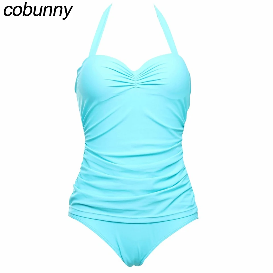 Cobunny Push Up Одна деталь Купальник Холтер Для женщин купальники синий строка плюс